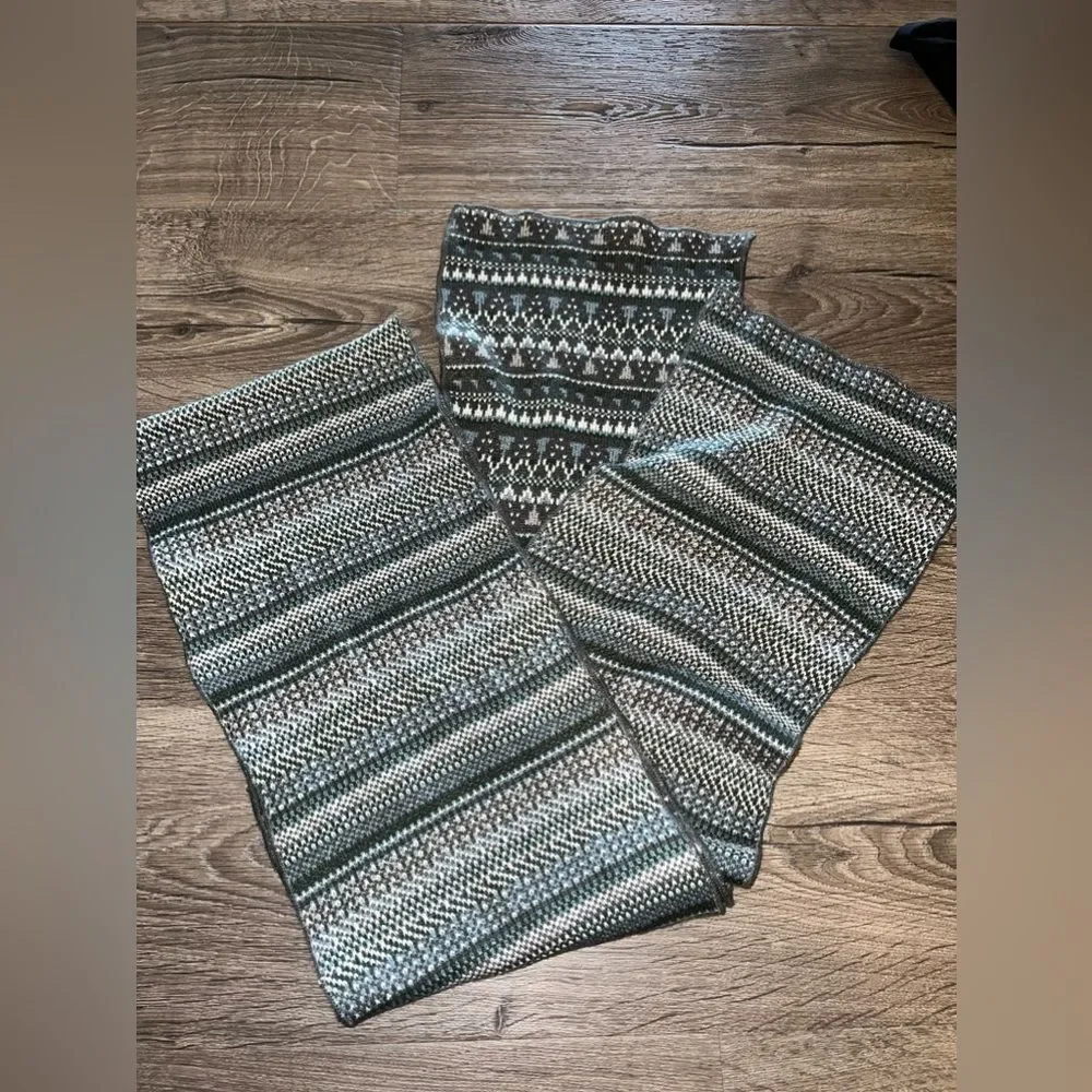 Fair Isle Knit Scarf Blue Gray Nordic Winter Cozy Reversible Soft OS